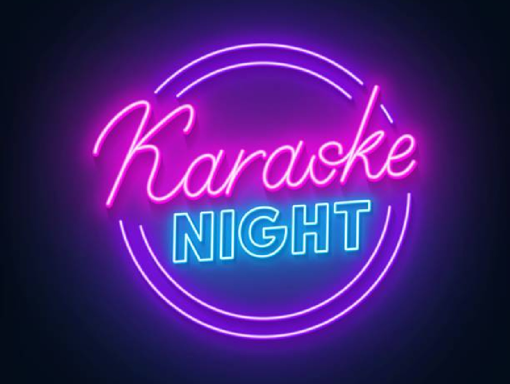 Karaoke night neon sign on dark background